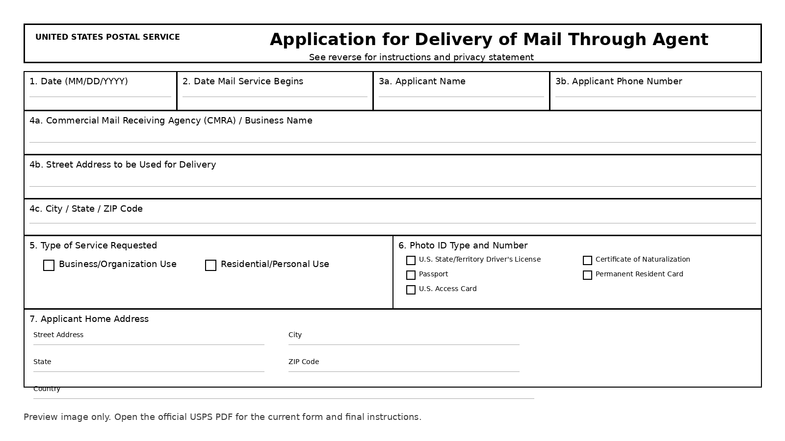 USPS Form 1583 preview